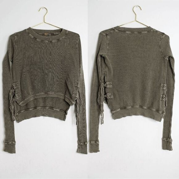 Free People Tops - Free People Olive Green Hi Low Thermal Long Sleeve - XS